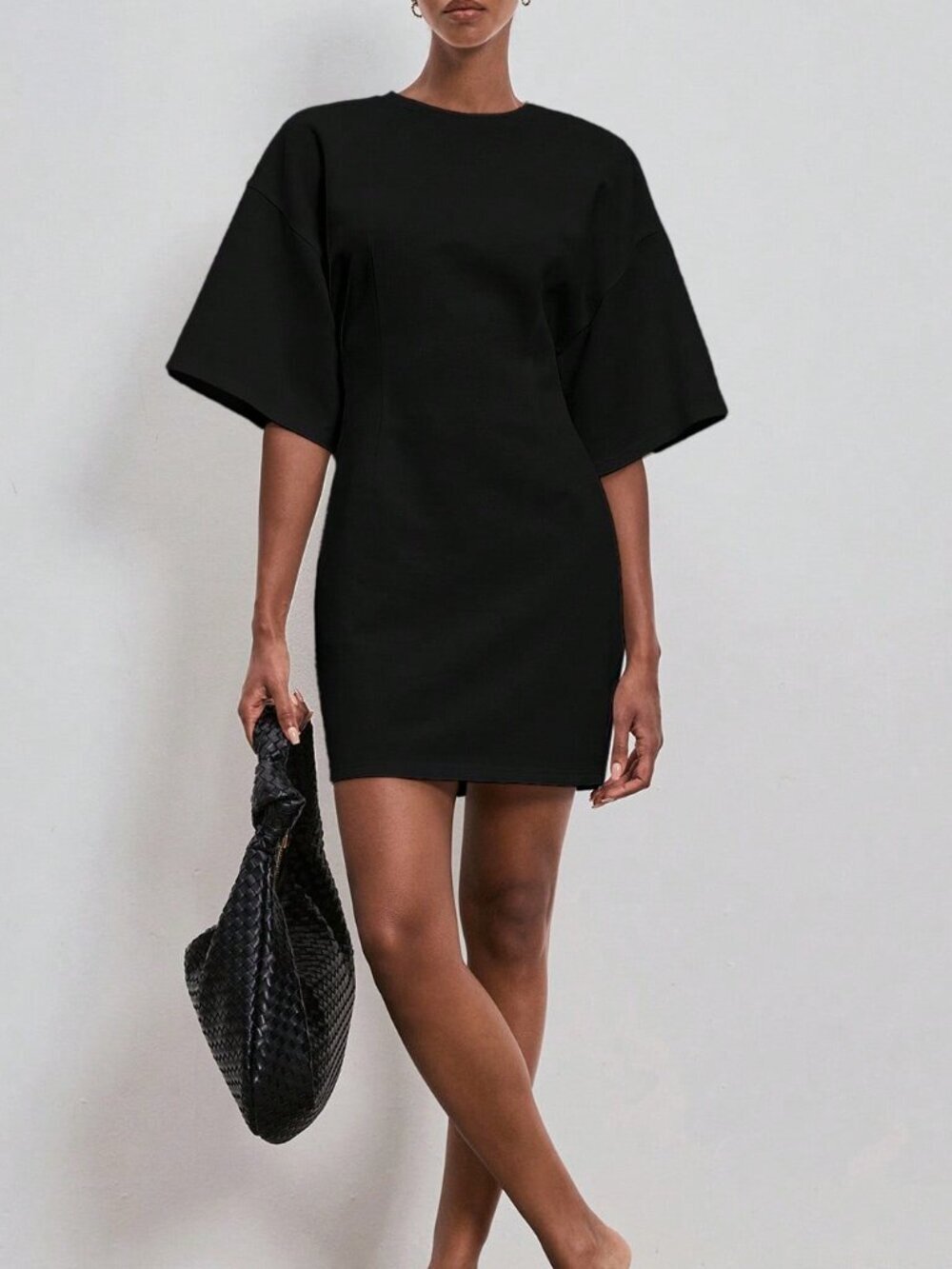 Black Casual Women's Loose Round Neck T-Shirt Dress